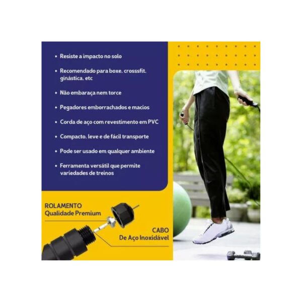 Corda De Pular Cross Speed Rope Rolamento Profissional Fit PDO Preto - Image 7