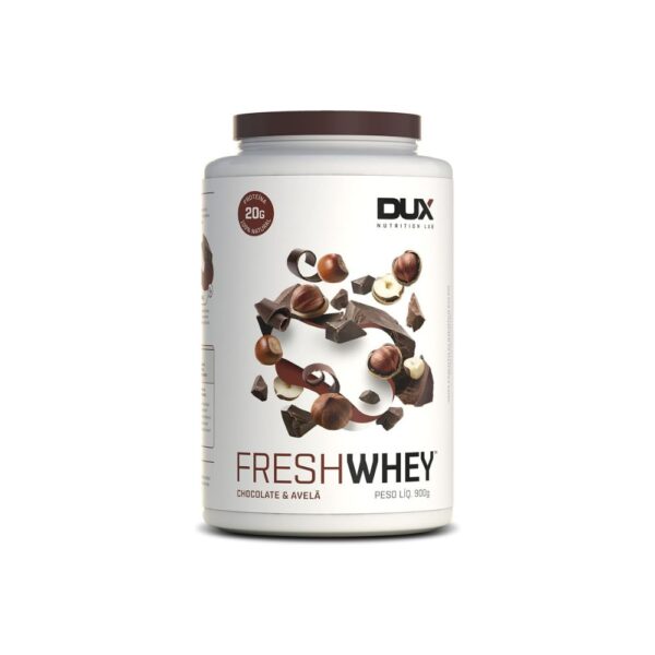 DUX HUMAN HEALTH - Fresh Whey Protein - 20g de Proteínas por Porção - Suplementos Naturais, Suplementação Treino Academia, Ganho Muscular Hipertrofia - Chocolate e Avelã - 900g