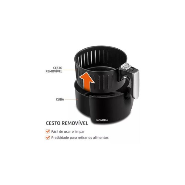 Fritadeira Elétrica AF-31 Sem Óleo Com Tecnologia De Circulação De Ar Quente 3,5L Cor Preto Mondial 127V - Image 5